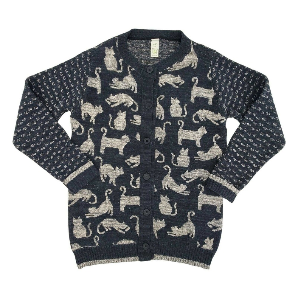 RARE Cat Cardigan Button Up Long Sleeve Sweater with Pockets USA Made Size M